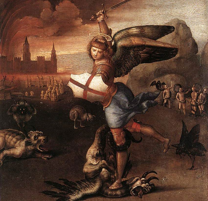 St Michael Raphael defeating evil