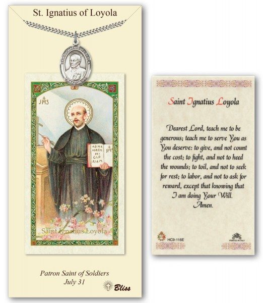 Saint Ignatius of Loyola Prayer Card with Medal
