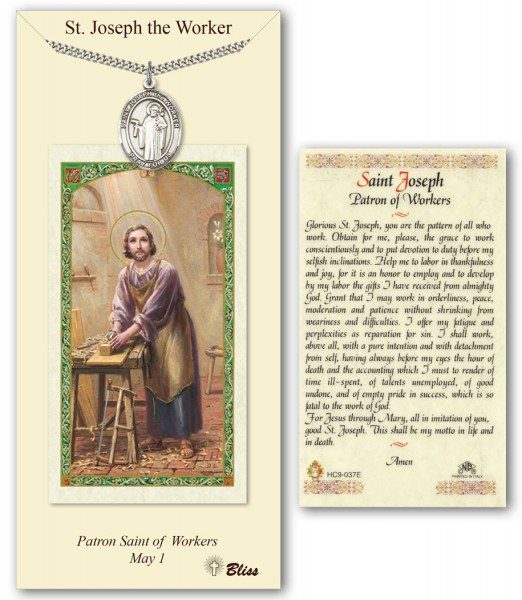 Saint Joseph the Worker Prayer Card with Pewter Medal