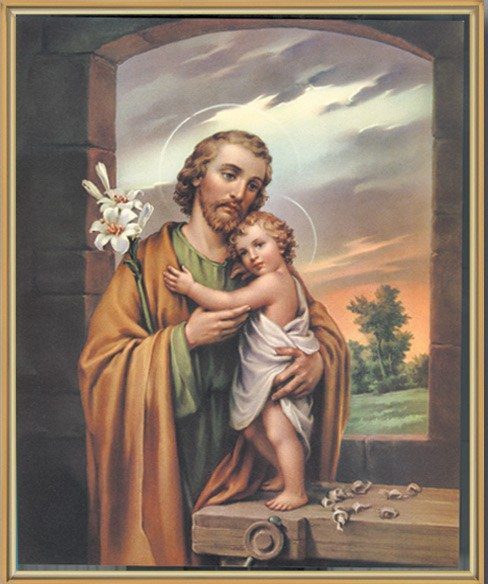 Saint Joseph with Baby Jesus Gold Framed Print 
