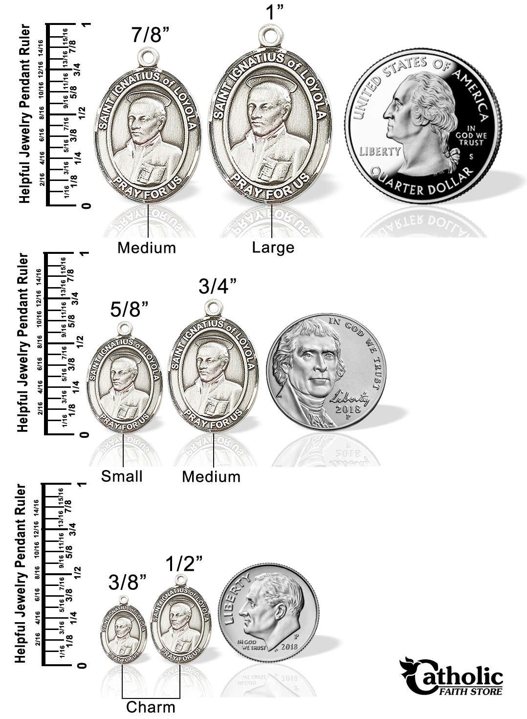 Compare pendants to quarter, nickel and dime