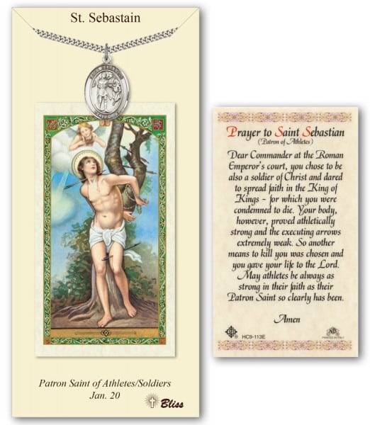 Saint Sebastian prayer card with personalizable medal