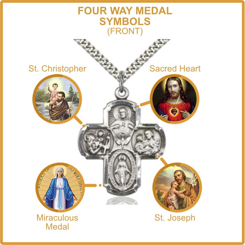 Four Way Medal Catholic Symbols