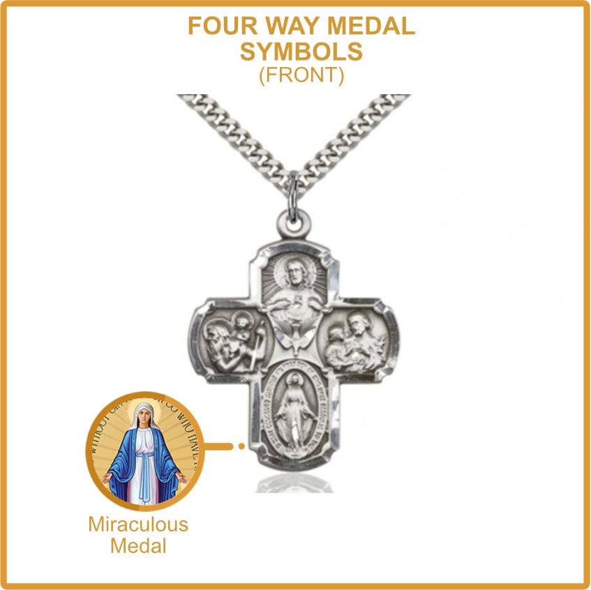Miraculous Catholic Symbol on Four Way Medal