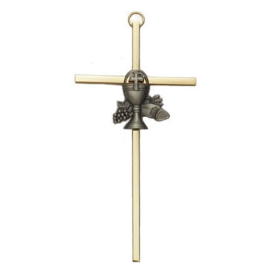 First Communion Brass Cross with Chalice center