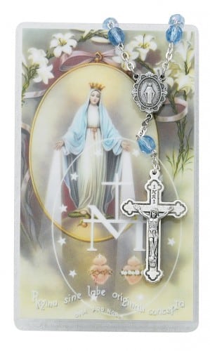 Miraculous Mary Auto Rosary and Prayer Card