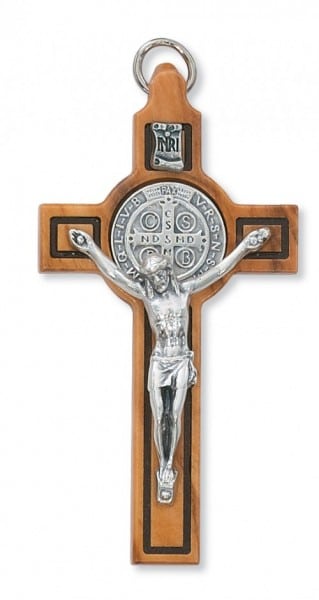 St. Benedict Olive Wood Crucifix, 3 inches